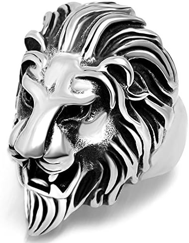 316L Titanium Steel Vintage Big Lion Head Punk Rock Gothic Ring Mens Biker Personalized Cool White Band