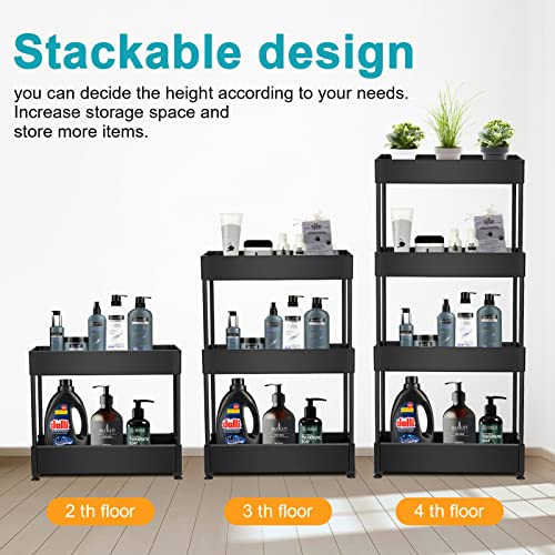 Under Sink Organizers and Storage, Vutlue 2 Tier Stackable Under Sink Cabinet Organizer with Sliding Storage Drawer and 4 Hooks, Multi-Purpose Pull Out Under Sink Organizers for Bathroom, Kitchen