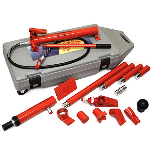 GHP Hydraulic Hand Pump 10-Ton Ram Jack Hose Portable Body Repair Kit with Case