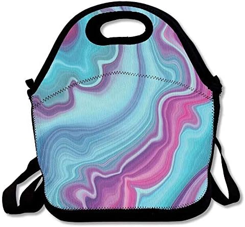 Abstract Color Formation Wavy Aqua Pink Lines Agate Slab Mineral Layers Geographic Decorative 3 Piece Bedding Set With 2 Pillow Shams Aqua Pink 2 Lunch Bag Tote For School Work Outdoor