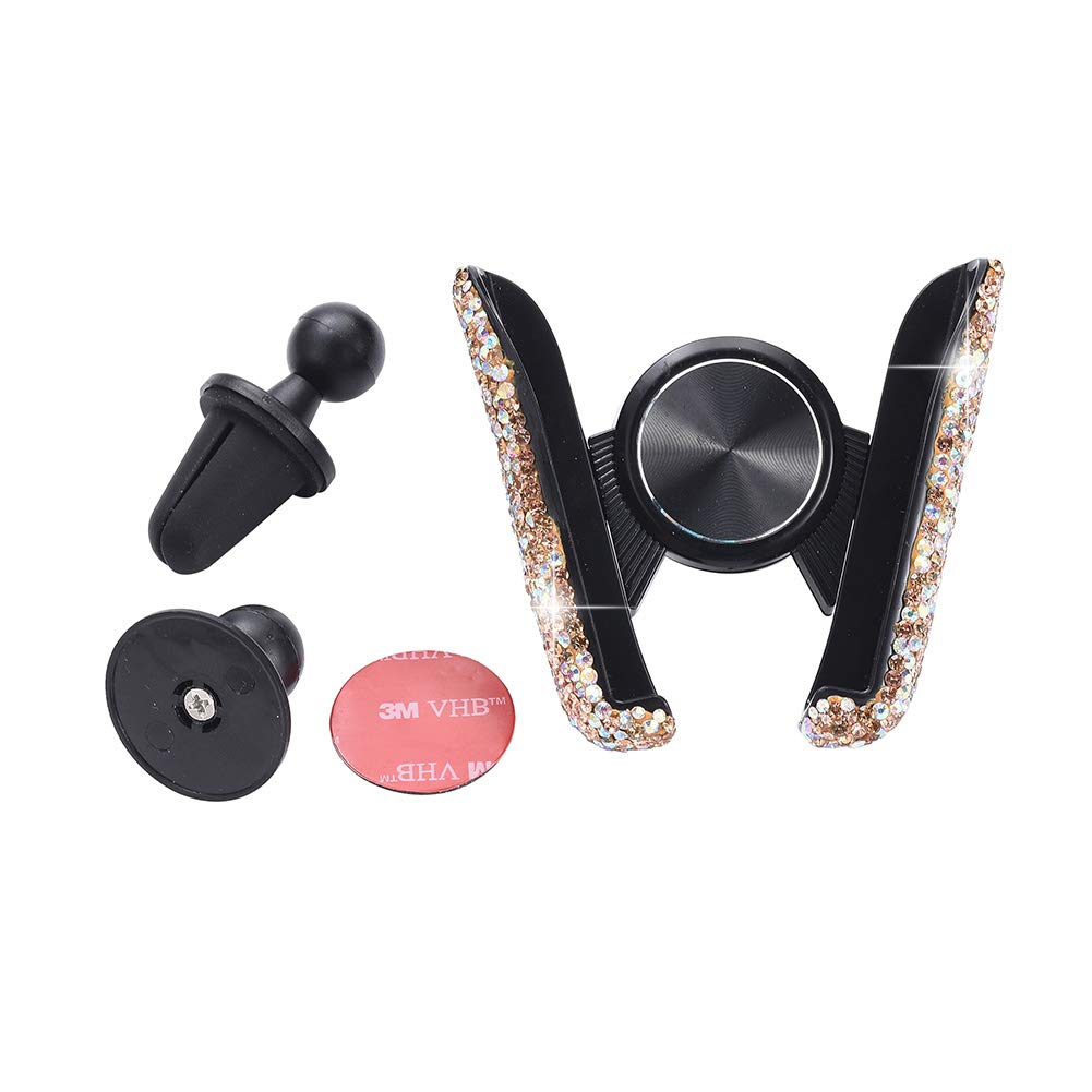 JSCARLIFE Bling Bling Air Vent Mount Phone Holder Crystal Rhinestone Car Stand Phone Holder for GPS Screen MP5 (Gold)