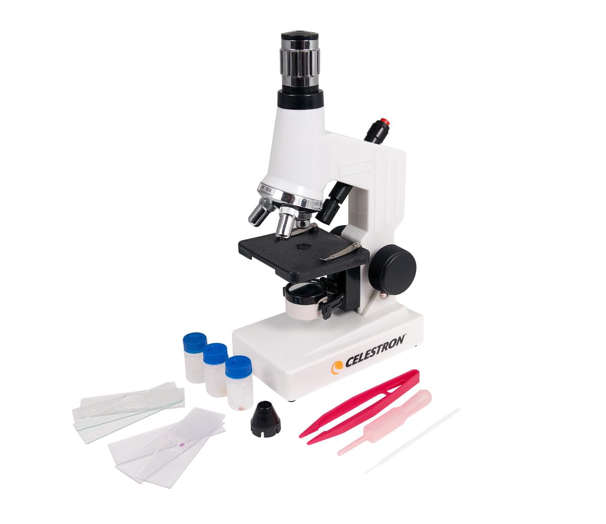 Celestron 44121 Beginner's Microscope Kit, 40x-600x Magnification, White