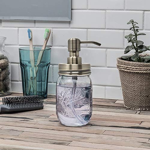 Mason Jar Soap Lotion Dispenser (Brushed Champagne), Stainless Steel Pump, with 16 Ounce Ball Mason Jar/Classic Decor for Bedroom, Bathroom, Kitchen, Farmhouse Decor (Brass)