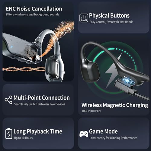 Bone Conduction Air Conduction Headphones, IP68 Swimming Headphones 32GB | Open-Ear Wireless Underwater Headphones with Bluetooth 6.1, ENC Noise Reduction and MP3 Player for Swimming, Sports ,Fitness