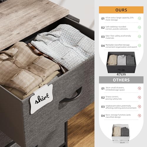 PURFINO Fabric Chest of Drawers - Large TV Stand for 43-65 Inch with 9 Drawers, Label Cards, Side Pocket and Hook, Dresser for Living Room, Hallway, Bedroom