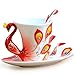 Vanki Collectable Fine Arts China Porcelain Tea Cup and Saucer Coffee Cup Peacock Theme Romantic Creative Present (Red)