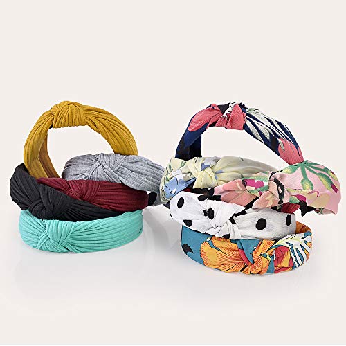 10 PCs Hingwah Wide Headbands Cotton and Chiffon Hair Band, Yoga Top Knot Headwrap Turban Hair Hoop - Fashion Floral Elastic Hair Accessories for Women Girls