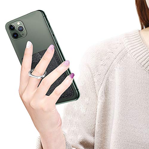 Takyu Card Holder for Back of Phone, Cell Phone Card Holder with Ring Grip Phone Wallet Stick on Phone or Case, RFID Blocking Credit Card Holder Card Pocket Compatible with Most Smartphones (Black)