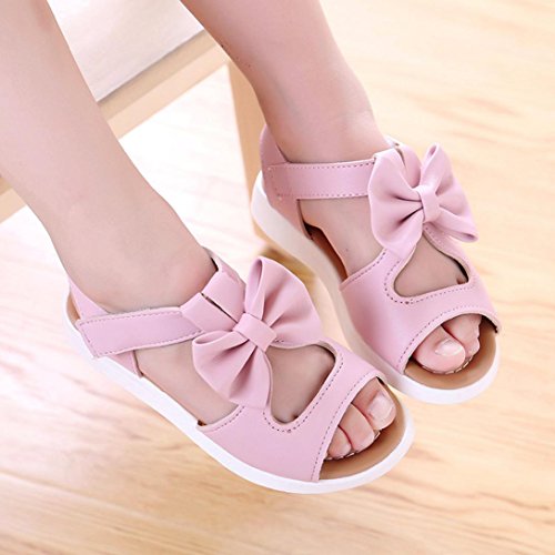 Tenworld Baby Toddler Girls and Little Girls Cut Out Bow Dress Flat Sandals (US Toddler 8M, Pink)