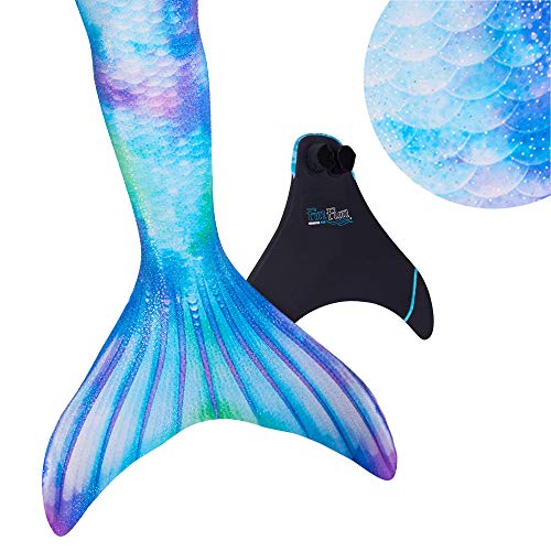 Fin Fun Mermaid Tail, Reinforced Tips, Monofin, Watercolor Waves, Adult XS