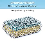 Cast Iron Cleaner, Stainless Steel Chainmail Scrubber for Cast Iron Pan Pre-Seasoned Pan Dutch Ovens Waffle Iron Pans Cast Iron Grill Skillet Scraper. Upgrade Version Design for Easy Holding.