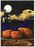 Halloween Trick or Treat Garden Flag - 11.5 x 18 inches in size - Fall Festive Pumpkins Decor - Haunted House and Witch Design - by Jolly Jon