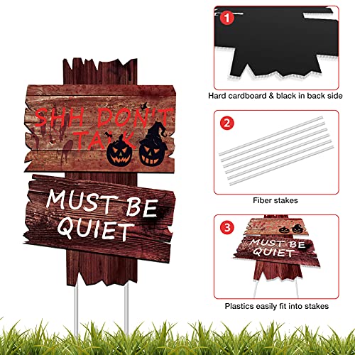 Flagicon Halloween Decorations Outdoor Yard Signs, 3pcs Beware Warning Yard Signs Scary Decor Lawn Signs with Stakes Theme Party Supplies for Outside Garden, Lawn Yard Party Decorations