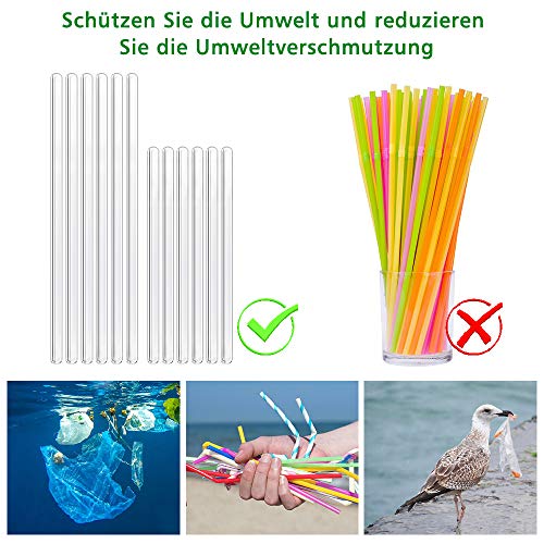 Annvchi Glasstrohhalme Wiederverwendbar 16 Stück - 6 Kurze Glas Strohhalm + 6 Lange Gerade Strohhalm Glas+ 4 Reinigungsbürsten, Geeignet für Bubble Tea, Slush, Cocktail, Säfte – Bild 6