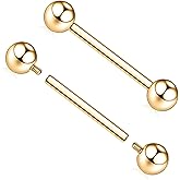 AROWRO Nipple Piercing Jewelry G23 Titanium Nipple Rings Tongue Rings Nipple Bar 14G Internally Threaded Straight Barbells Bridge Piercing Jewelry 12mm-20mm
