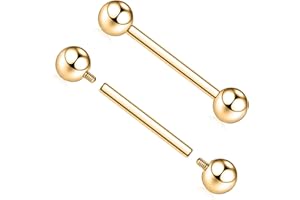 AROWRO G23 Titanium Nipple Rings Nipple Piercing Nipple Bar Tongue Piercing Jewelry 14G Internally Threaded Straight Barbells Bridge Piercing Jewelry 12mm-20mm