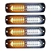 4pcs Ultra Slim 12-LED Surface Mount Grille Flashing Strobe Lights for Truck Car Vehicle Mini LED Light-Head Emergency Beacon Hazard Warning lights 12-24V (Amber/White)