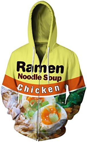 Noodle Soup Printed Zipper Hooded Sweatshirt Pullover Hoody L/XL
