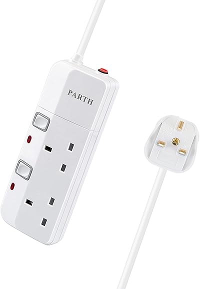 PARTH 2 Way Surge Protected Extension Lead 5m 2 Gang with Switch UK 13A