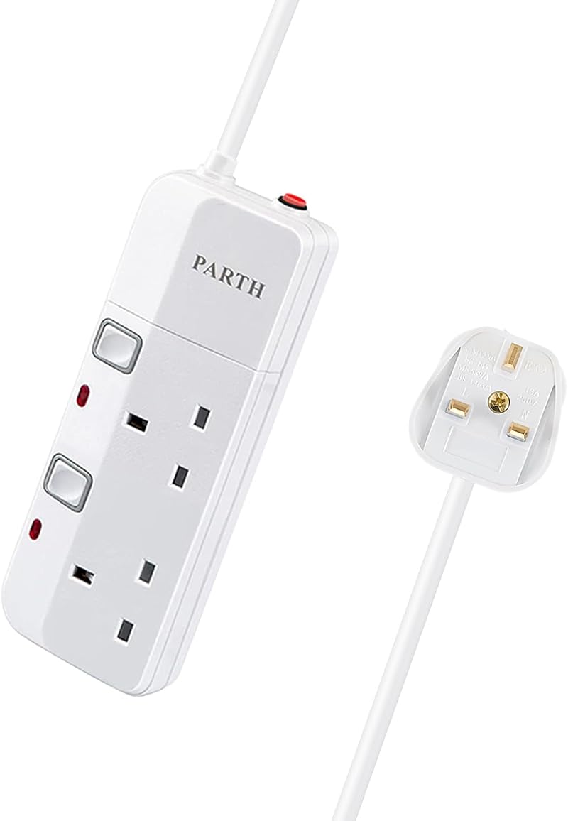 PARTH 2 Way Surge Protected Extension Lead 5m 2 Gang with Switch UK 13A