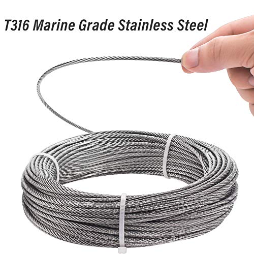 Favordrory 1/8 Inch T316 Marin Grade Stainless Steel Aircraft Wire Rope Cable for Railing, Decking, DIY Balustrade, 7x7 Construction, 100 Feet - Thumbnail 4