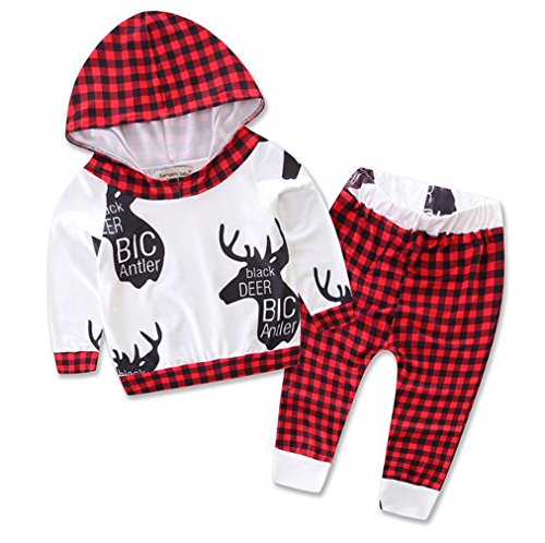 Newborn Toddler Baby Boys' Christmas Deer Print Hoodie T-shirt and Pants Outfit