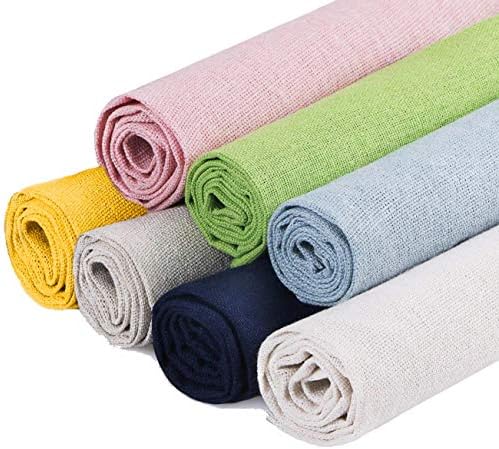 Nuberlic Linen Fabric Embroidery Needlework Linen 7 Vibrant Colors Fabric Cross Stitch Aida Cloth for Garment Craft Curtain Sofa Decoration Tablecloth, 19.6 by 19.6 Inch
