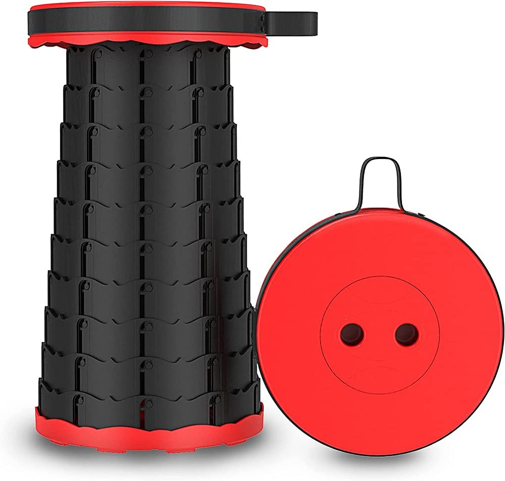SOUTH AREA Folding Portable Stool, Camping Chair, Telescopic, Maximum Load 220kg, Red, Plastic Seat, Modern, Functional