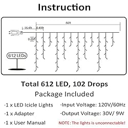 Toodour Icicle Christmas Lights, 612 LED 50ft 8
