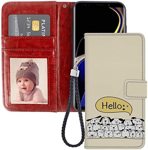 Hello Dogs and Cats Samsung Galaxy Note 9 Case PU Leather Wristlet Folio TPU Stand Case with Card Slots Magnetic Closure Wrist Strap for Samsung Galaxy Note 9 Wallet Case Hello Dogs and Cats