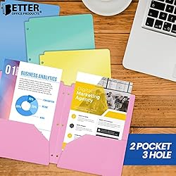 3 Hole Punch Pocket Folders, Bulk Pack, Sturdy