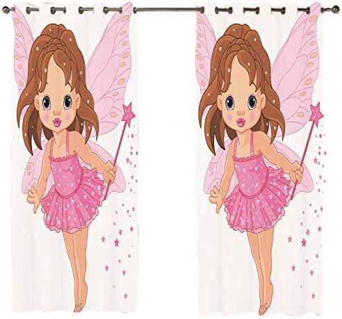 Indiancraft Curtains, Decorative 3D Cute Pink Fairy Printed Curtain,Polyester Fabric - Multicolor -Beautiful Print -Single Piecewith Eyelet Ring for -Door (7 feet)