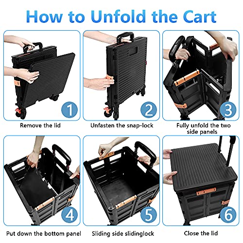 Foldable Utility Cart Folding Portable Rolling Crate Handcart with
