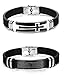 LOYALLOOK 2pcs Black Silicone Sport Wristband Bangle Bracelet Stainless Steel Religious Cross Our Father Prayer Design
