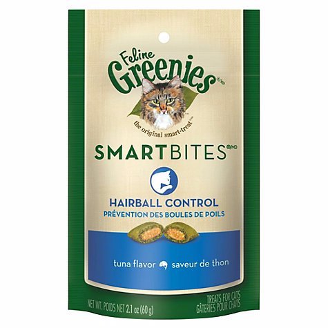 Feline Greenies Smartbites 2.1oz Bag of Cat Treats With Benefits (Hairball Control Tuna, Pack of 6)