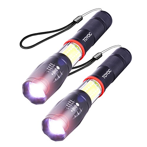 Handheld Flashlight,TOYOC High Lumen Portable 6 Lighting Modes Flashlight with COB Side Light, Magnet Back and T6 Led Bulb – More Brighter than Q5 Bulb