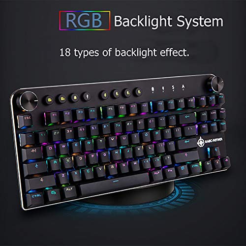 LINGYUN Portable Bluetooth Wireless/USB Wired Dual-Mode RGB Backlight Multimedia Mechanical Gaming Keyboard, Support Win and Mac OS Dual System, Transmission Distance of 10 Meters,Black