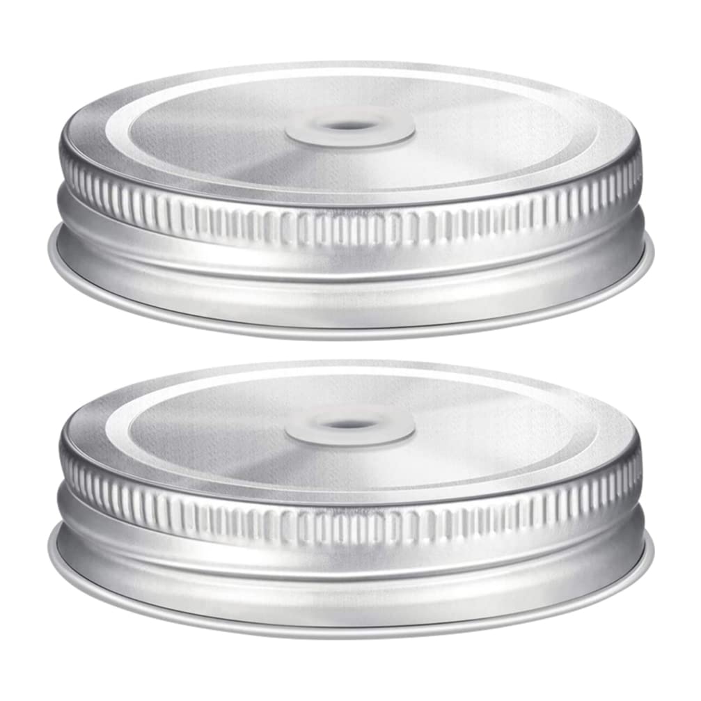 2pcs Wide Mouth Jars Storage Jar Jam Covers Seals Replacement Lids Straw Lids Stainless Steel Canning With Straw Holes