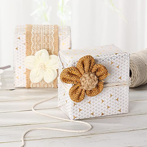 VGoodall 19 PCS Burlap Flowers Jute Flowers 4 Styles Natural Handmade Rustic Flower for Christmas Birthday Party Wedding Home Embellishment DIY Crafts