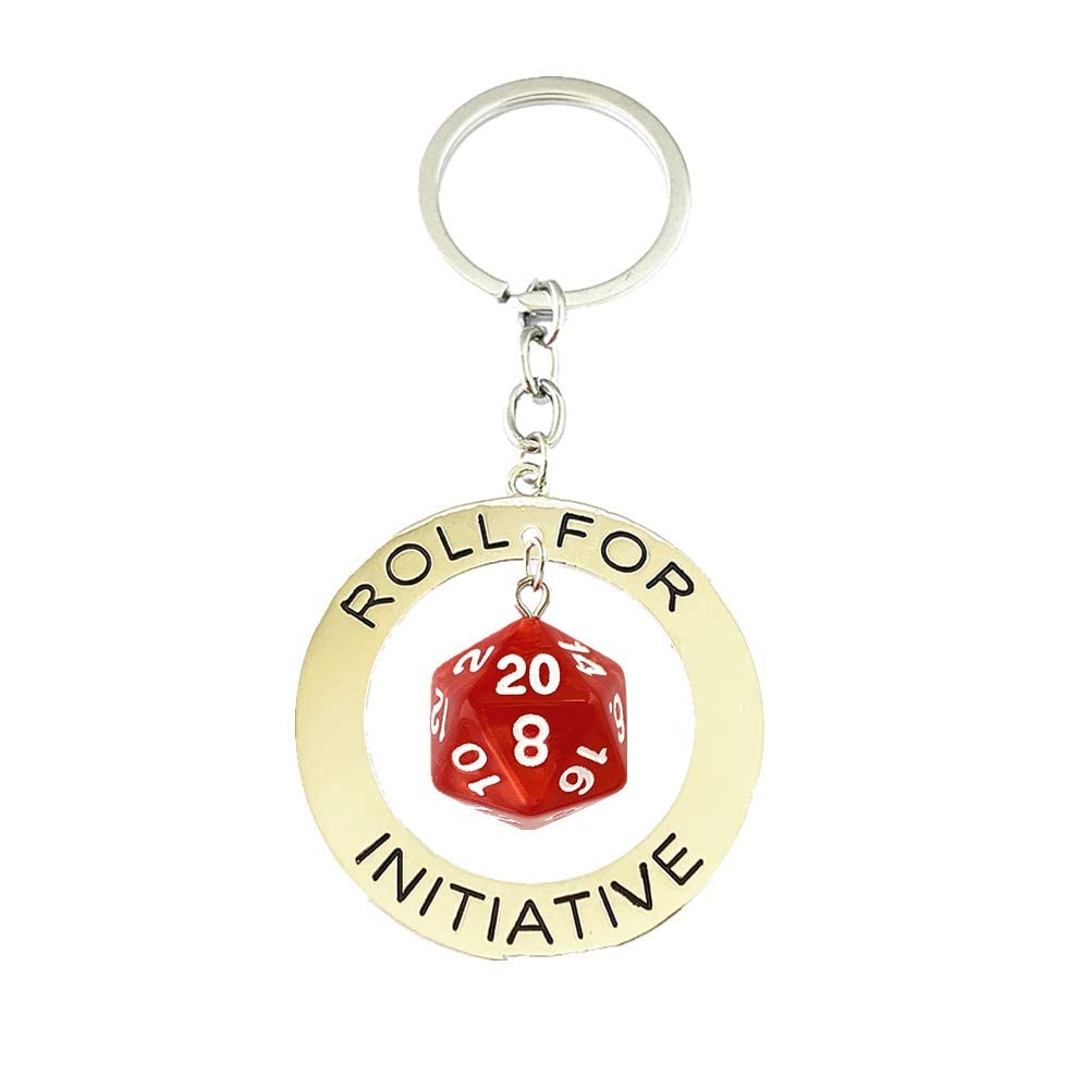 N/A2 Roll for Initiative Game Dunge RPG TTRPG Polyhedral Dragons Master D4-D20 4-Sides Die Dice DM GM Keychains (1)