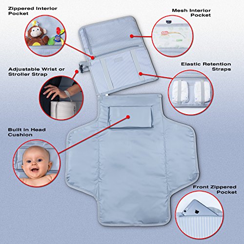 Hopscotch Portable Changing Pad | 3 Pocket Clutch | Diapering Bag Travel Kit | Waterproof Diaper Changing Station with Cushioned Mat for Baby or ToddlerÂ 