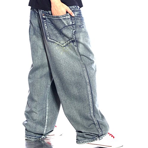 WoowTry Men's Multi-style Nightclub Hip Hop Baggy Denim Jeans Light Grey 36