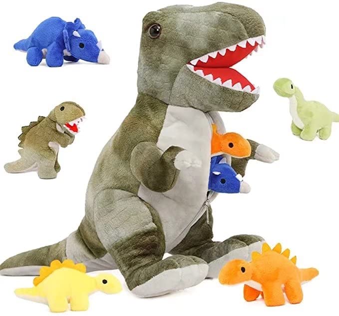 MorisMos Big Dinosaur Teddy Stuffed Animals, 50cm Green Mom with Baby Inside, Cuddly T-Rex Plush Soft Toy for Boy Fluffy Giant Dinosaur for Kids Birthday Christmas Deco