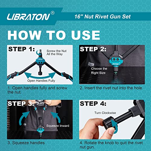 Libraton Professional Hand Riveter for Double Handle Threaded Inserts Kit, 16 Inch Rivet Nut with 70 Nuts and 7 Metric Mandrels, Easy to Replace