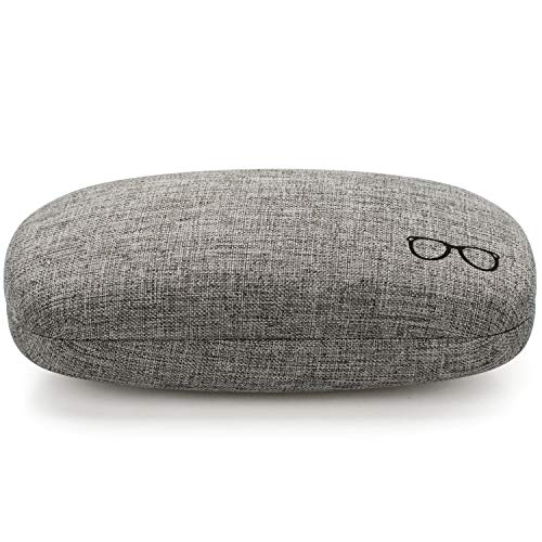 Vemiss Hard Shell Eyeglasses Case Linen Fabrics Large Sunglasses Case Concise (Large, Gray+Pu Black) - Thumbnail 6