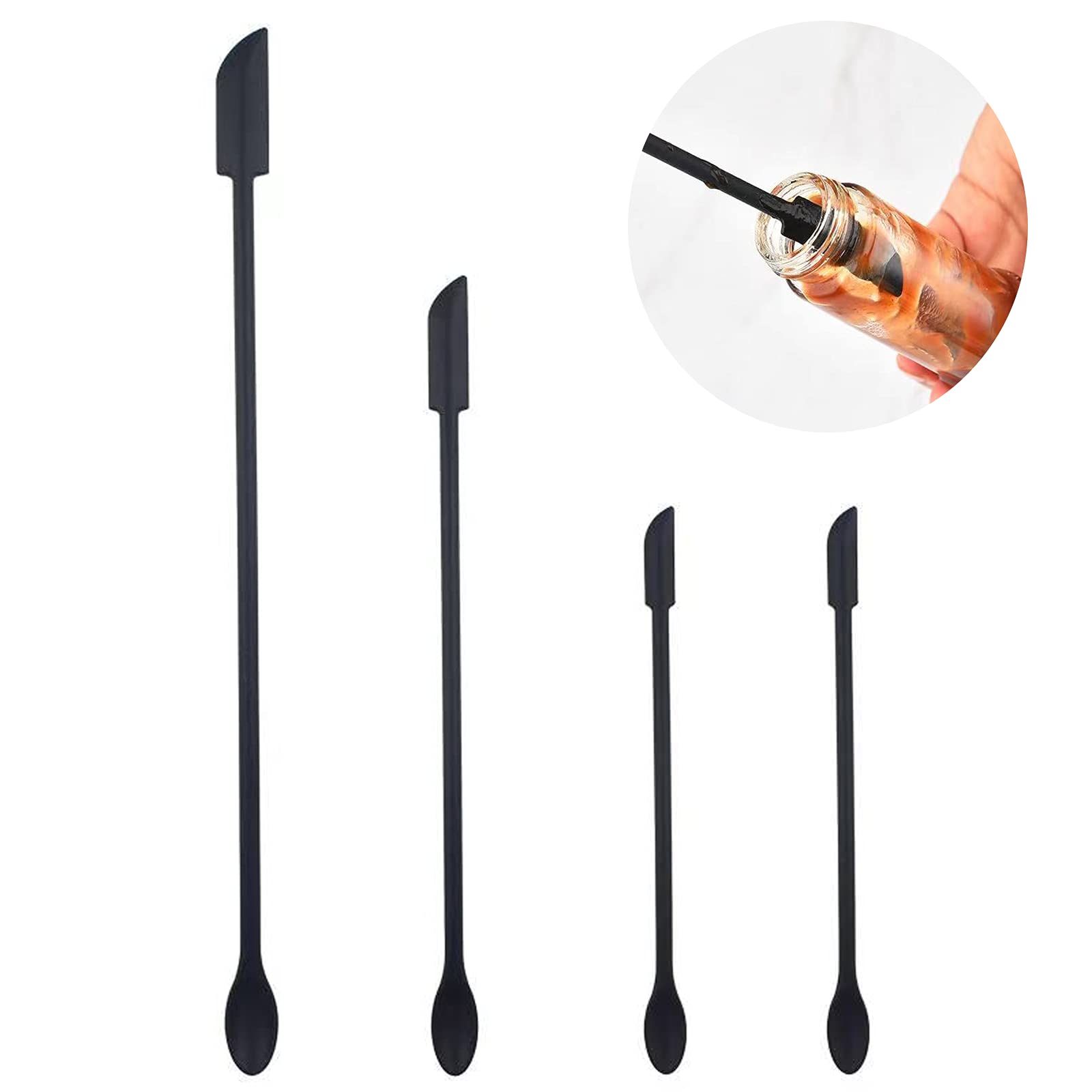 Mini Silicone Spatula Set, Small Rubber Spatula for Makeup, Thin Jar Scraper for Kitchen(4, BLACK)