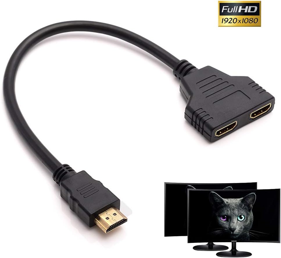 Tec-Digi Dual HDMI Adapter, 1080P HDMI Male to Dual HDMI Female 1 to 2 Way Splitter Cable Adapter Converter for DVD Players/PS3/HDTV/STB and Most LCD Projectors