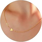 JSJOY Dainty Sideway Initial Necklaces for Women 14K Gold Plated Heart Letter Choker Necklace Minimalist Jewelry
