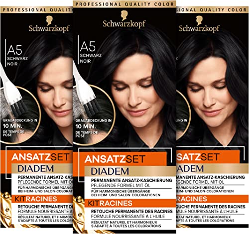 Diadem Ansatzset A5 Schwarz Stufe 3 (22 ml), dauerhafte Haarfarbe zum Haaransatz kaschieren in nur 10 Minuten, Ansatzfarbe mit ölhaltiger, pflegender