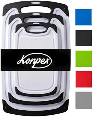 Konpex 3-Piece Dishwasher Safe Plastic Cutting Board Set with Non-Slip Feet and Drip Juice (Black) cuttingboards